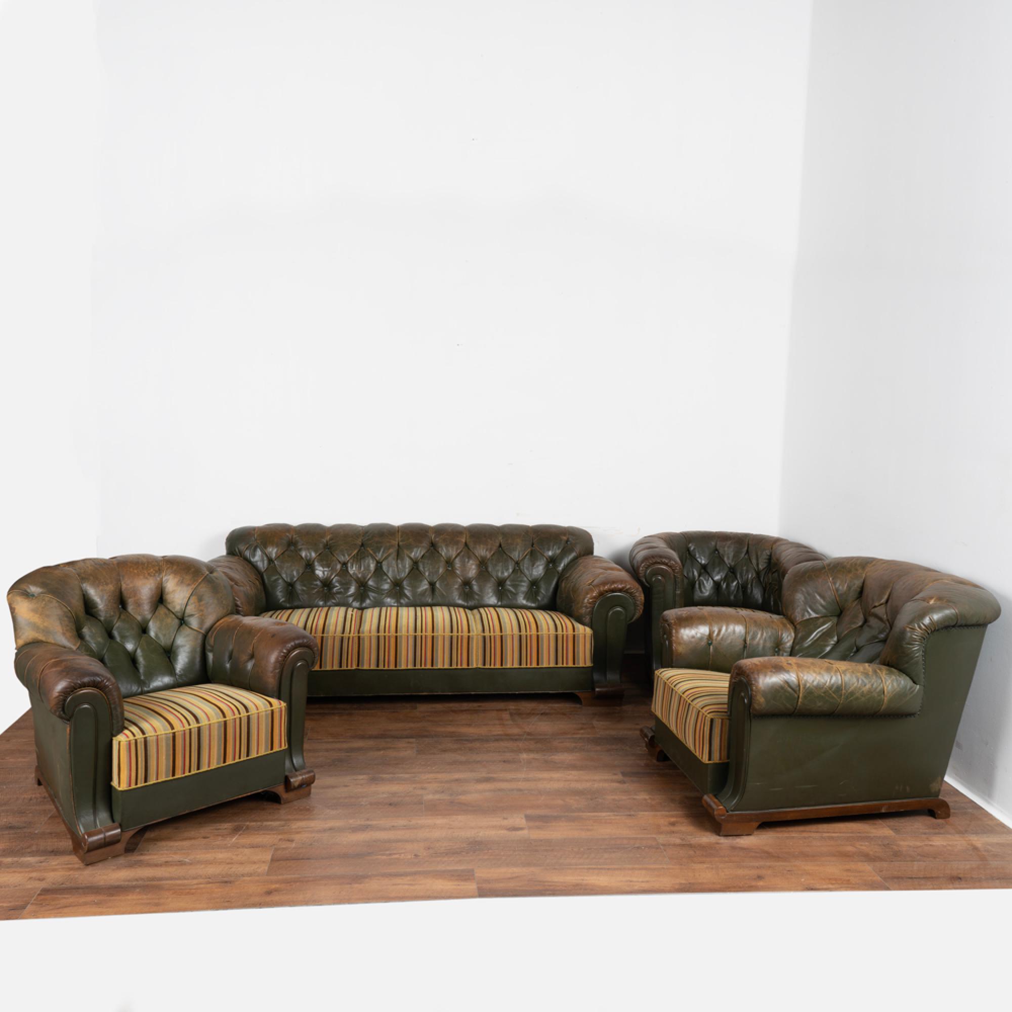 Chesterfield Sofa And Three Club Chairs