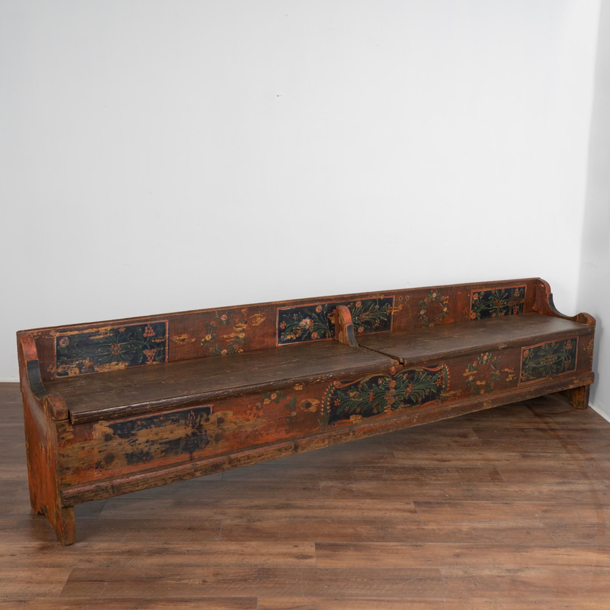 Antique 10 Long Original Blue Painted Bench With Storage from Hungary circa 1890